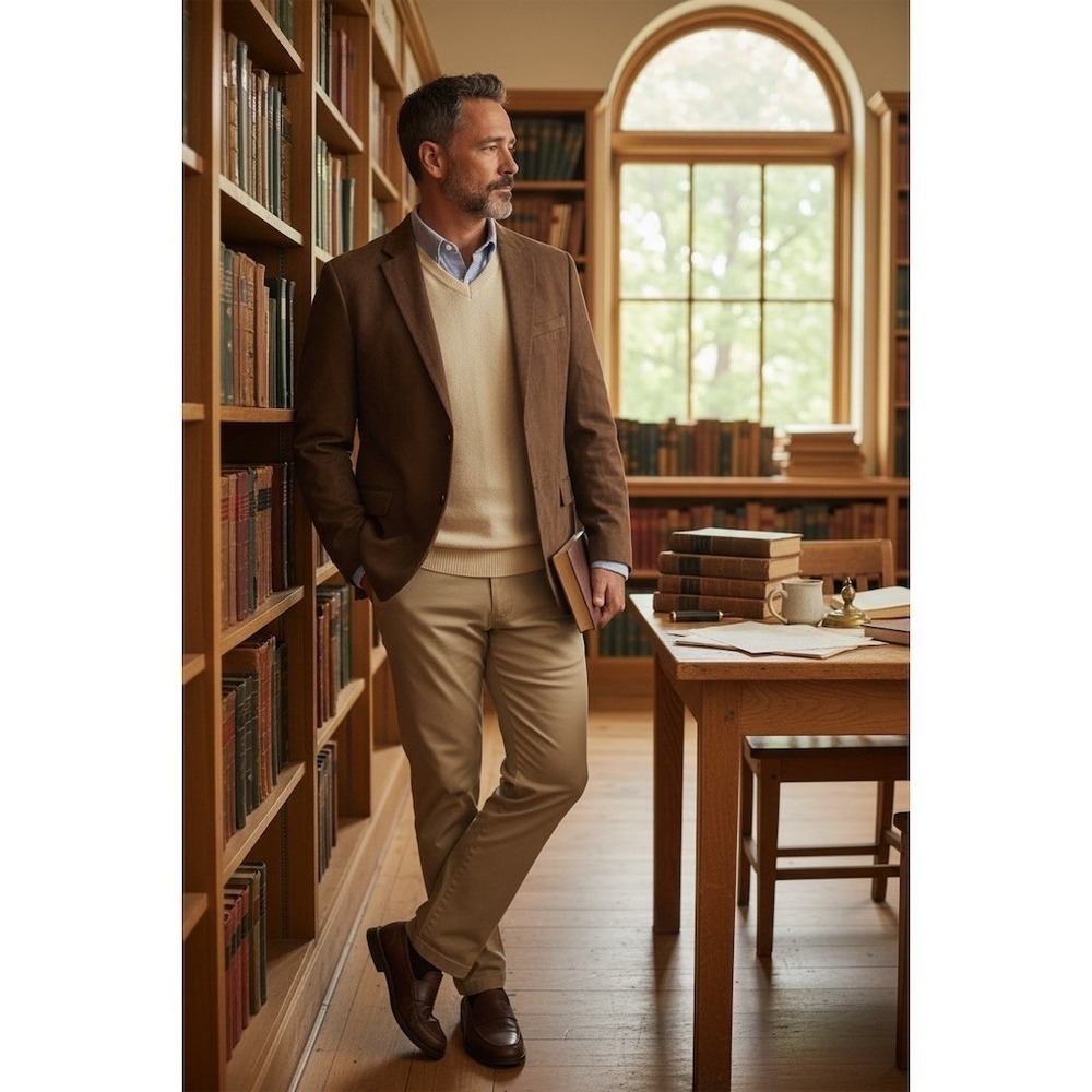 Nautica Sport Coat Mens 46L Brown Two-Button Notch Lapel lined moleskin academia